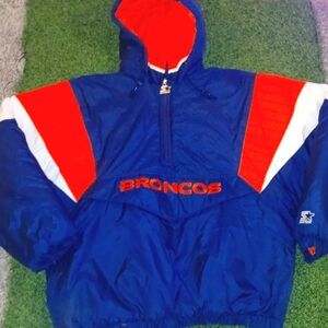 Retro Vintage Denver Broncos Throwback STARTER Jacket Hoodie Coat XL ...100% Aut